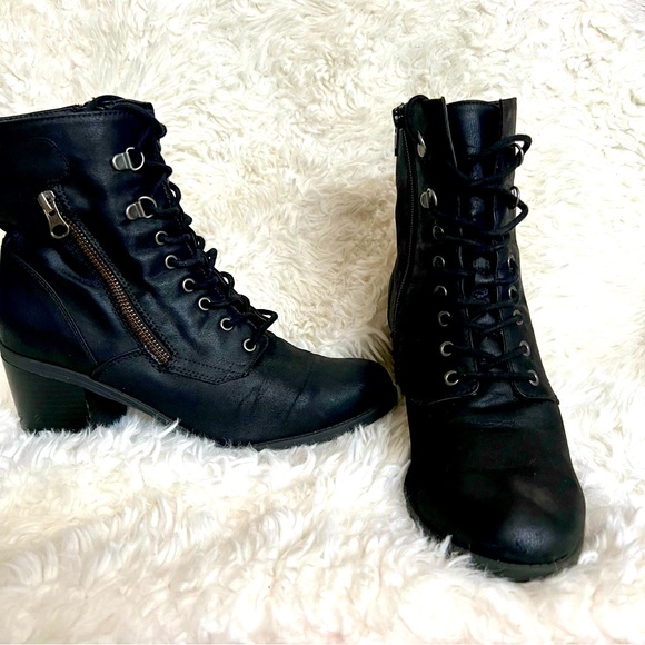 White Mountain Dorian Black Lace Up Side zip Heeled Combat Boots Sz 9.5 - Picture 2 of 11